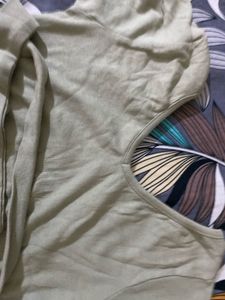 Sage Green Ribbed Cut-Out Top