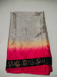 Grey and Pink Ombre Saree with Black Borde