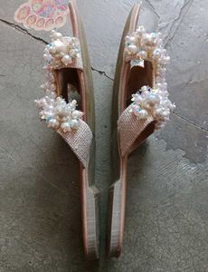 Women's Embellished Pearl Slides/Flats