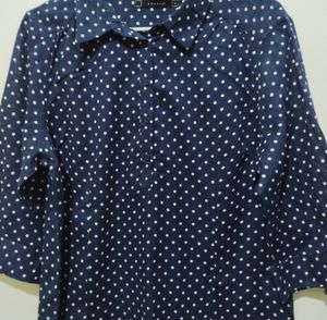 Anasazi navy blue with white polka dots print Top