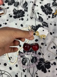 Cute Pearl &amp; Cherry Charm Jewelry Set
