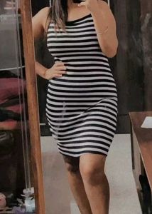 Black &amp; White Striped Mini Dress
