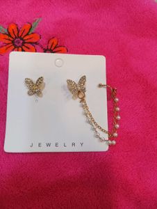 Butterfly Pearl Chain Earring