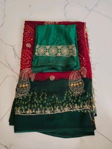 Stunning Red &amp; Green Embroidered Saree