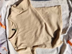 Basic Beige Ribbed T-Shirt