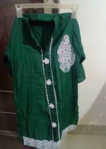 Green Kurta with White Lace Detail