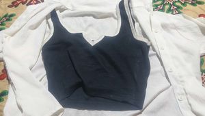 Black Cropped Tank Top and white full sleeve shirt