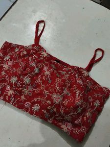 Red Floral Print Lehenga Choli Set