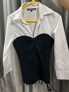 Chic Black & White Corset Top Shirt