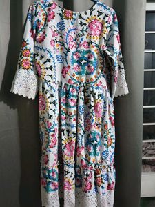 Floral Print Dress with Lace Details