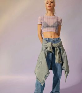 Sheer Plaid Purple Mesh Top