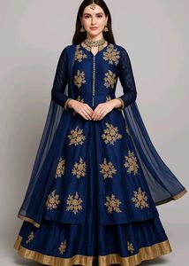 Wedding Wear Slit Gown With Lehnga And Dupatta