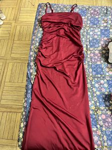 Elegant Red Ruched Maxi Dress
