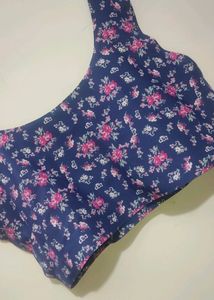 Blue 🔵 Pink Flower 🌺 Print Sport Bra Non Padded