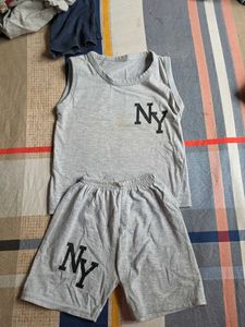Grey NY Print Sleeveless Top & Shorts Set
