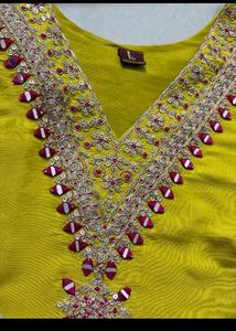 Lime Yellow Embroidered Kurta Set