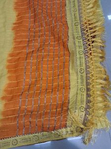Yellow &amp; Orange Saree with Embellishments