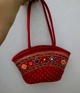 Embroidered Red Tote Bag