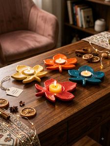 4 Leaf-Shaped Ceramic Tealight Holders