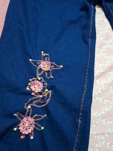 Embellished Wide Leg Denim Pants