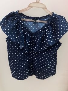 Rio- Navy Blue Polka Dot Ruffle Top