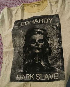 Ed Hardy Graphic Distressed T-Shirt With Brand Bag