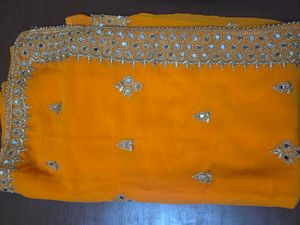 Orange Saree with Mirror Work