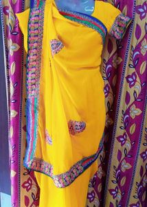 Yellow Sari with Colorful Border
