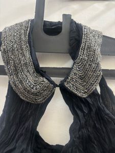 Black Sleeveless Top with Embellished Coll