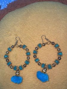 Boho Blue Tassel Hoop Earrings