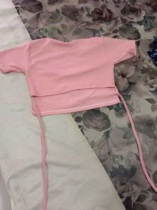 Y2K Pink Tie-Back Ribbed Crop Top