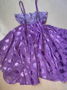 Purple Lace &amp; Heart Print Nightgown