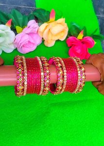 Stunning Pink &amp; Gold Bangles Set