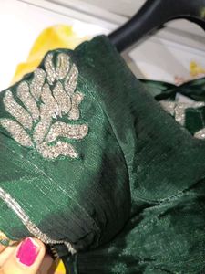 Elegant silver hand work Green Saree with blause s