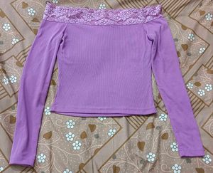 Cute Off-Shoulder Lace Trim Top