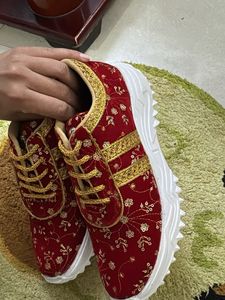 Embroidered Red Velvet Sneakers