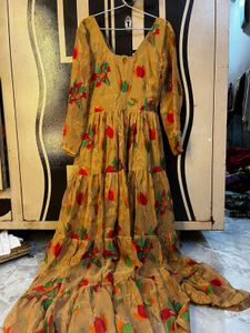Mustard Gold Floral Tiered Maxi Dress 🌼