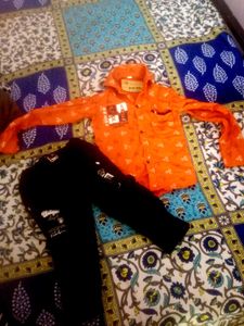 Boys Orange Shirt &amp; Black Pants Set