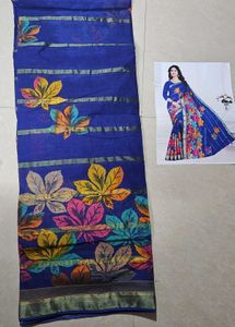 Elegant Blue Floral Print Saree