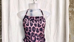 I. Leopard Print Halter Neck Crop Top