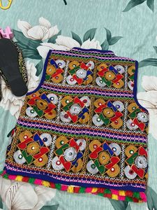 Embroidered Blue Ethnic Vest with Matching Juttis