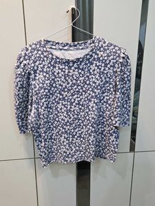 Cute Floral Print Puff Sleeve Top