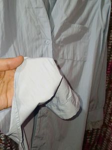 Light Blue  Button-Up Shirt with Lace Cuff