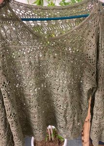Olive Green Crochet Knit Top