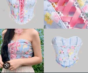 382510. Floral Lace-Up Tube Top