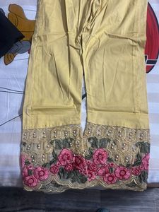 Elegant Yellow Palazzos with Floral Embroidery