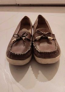 Brown Loafer Shoes with Bow Detail
