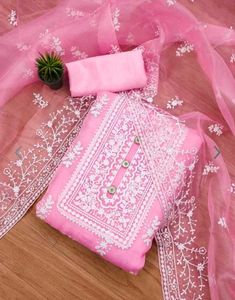unstitched Pink Embroidered Kurta Set