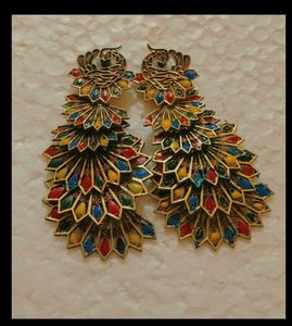 Multicolored Peacock Earrings