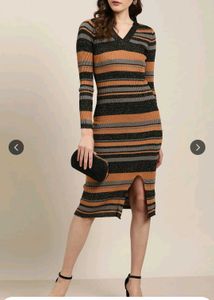Striped V-Neck Midi Dress
